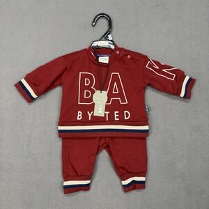 NWT Ted Baker Boy Logo Tracksuit Jogger Sweater Set Outfit 0-3 Months Maroon $65